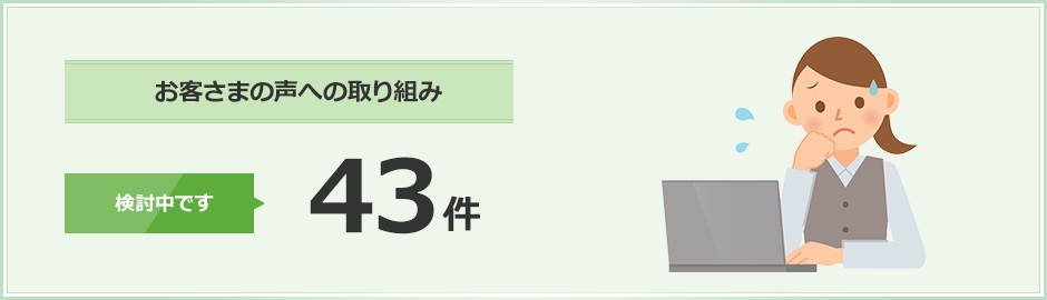 お客さまの声への取り組み 43件検討中です