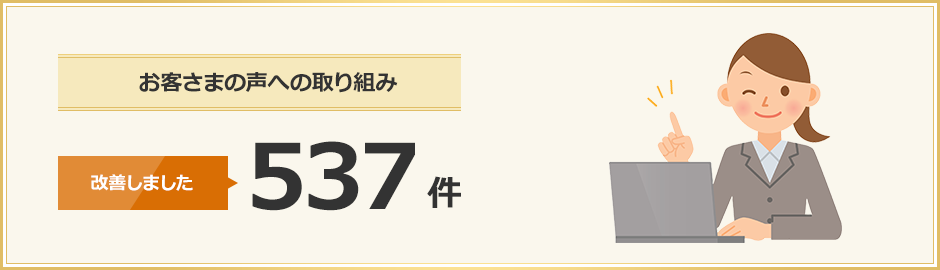 お客さまの声への取り組み 537件改善しました